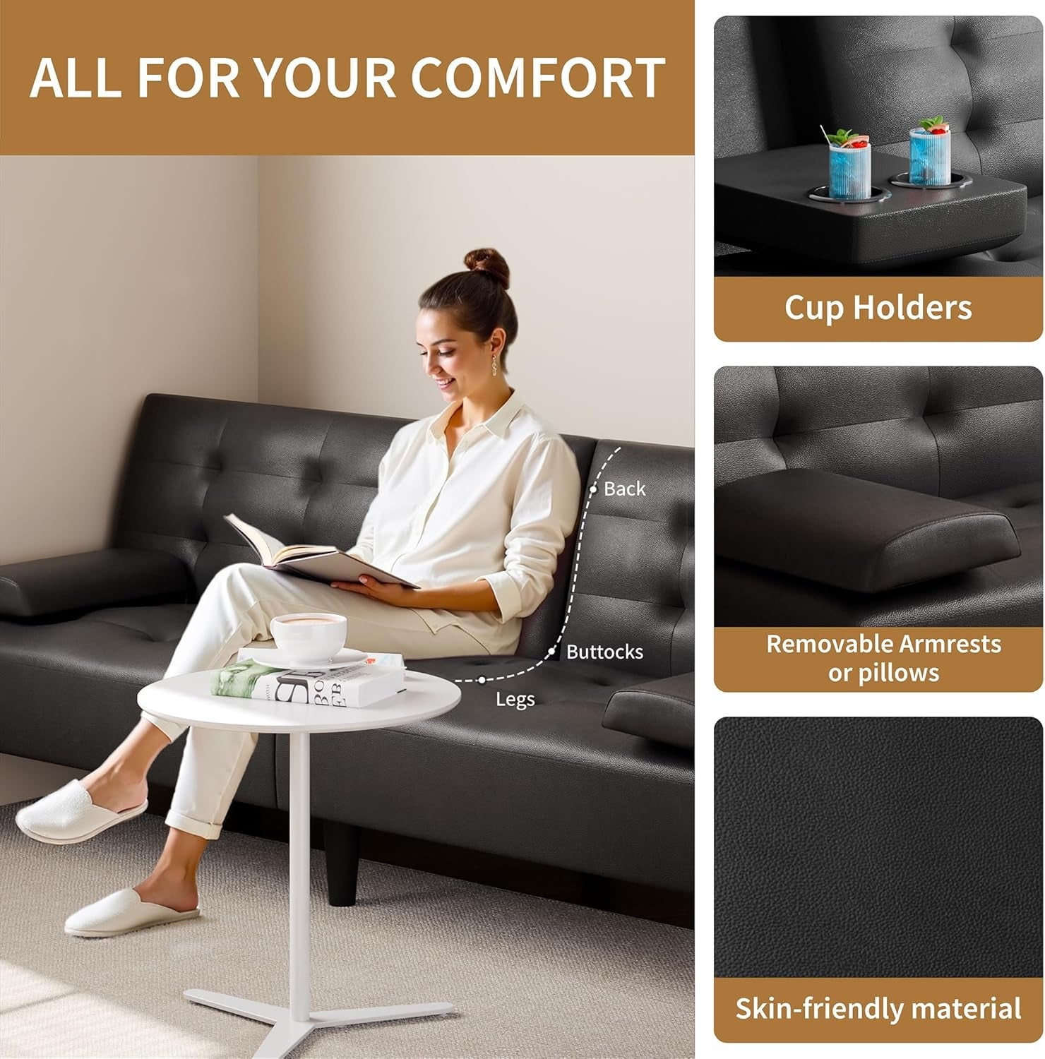 Modern Convertible Sofa Bed with Adjustable Recliner Arms