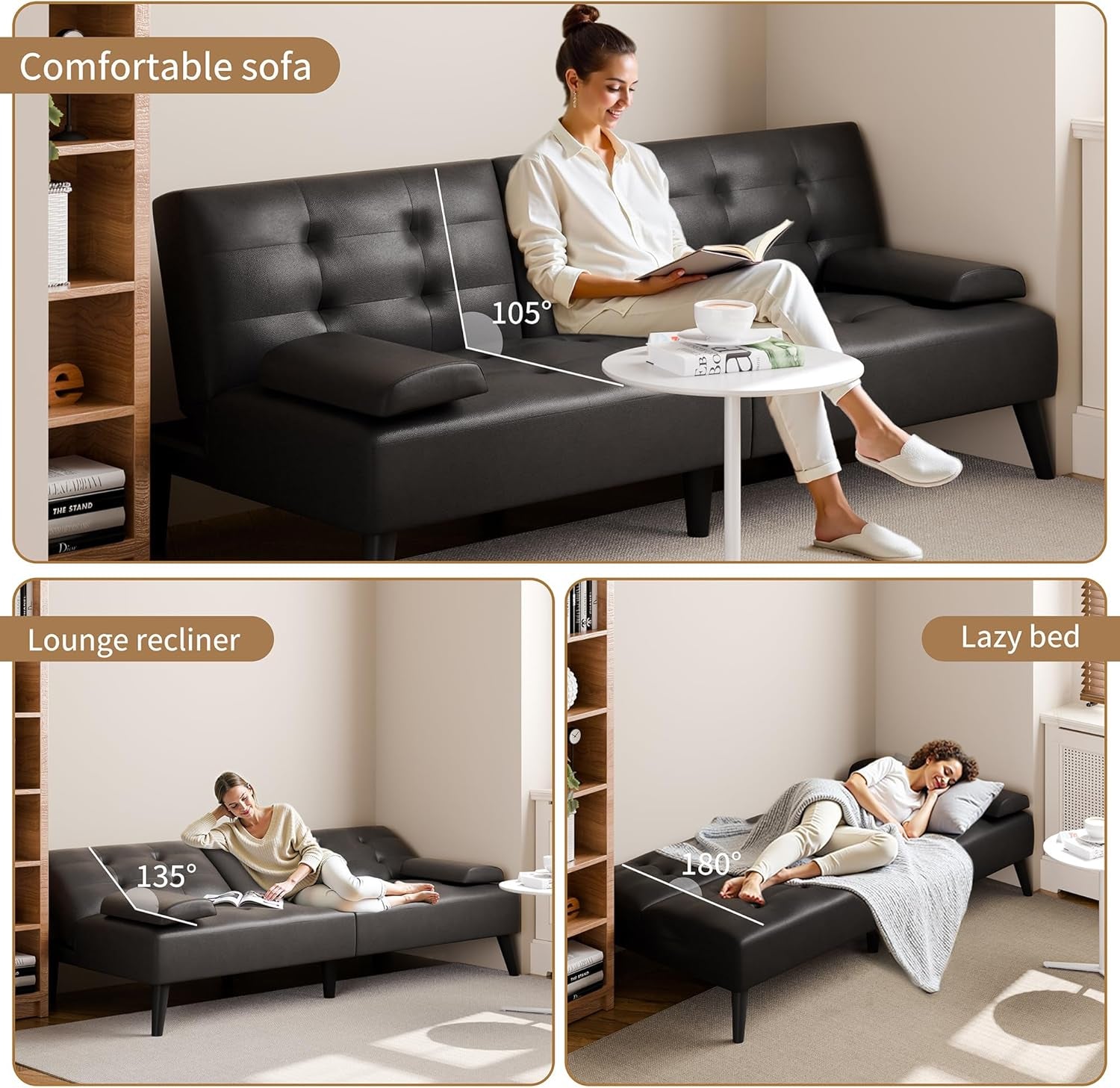 Modern Convertible Sofa Bed with Adjustable Recliner Arms