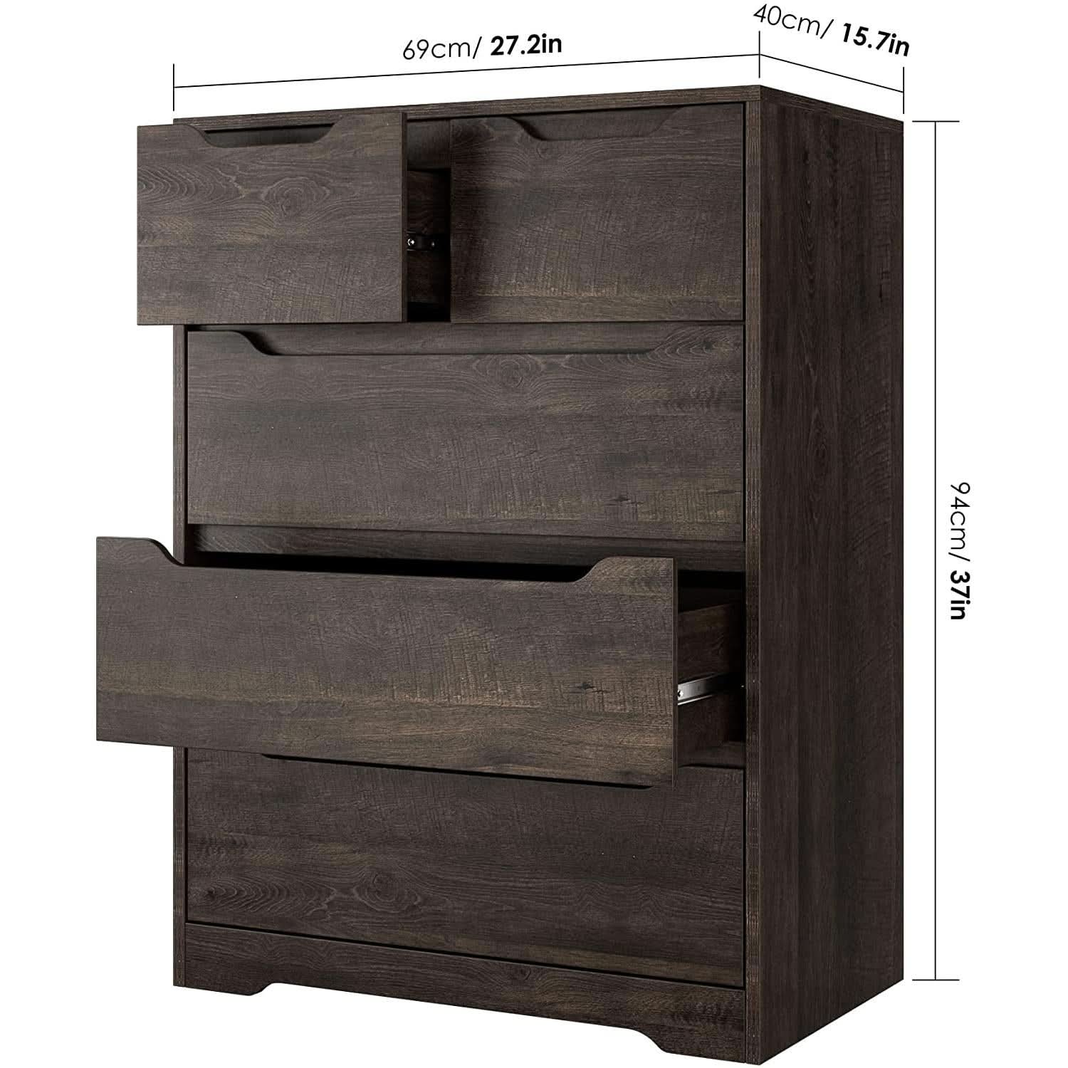 Modern Dark Brown 5 Drawer Clothing Organizer For Bedroom