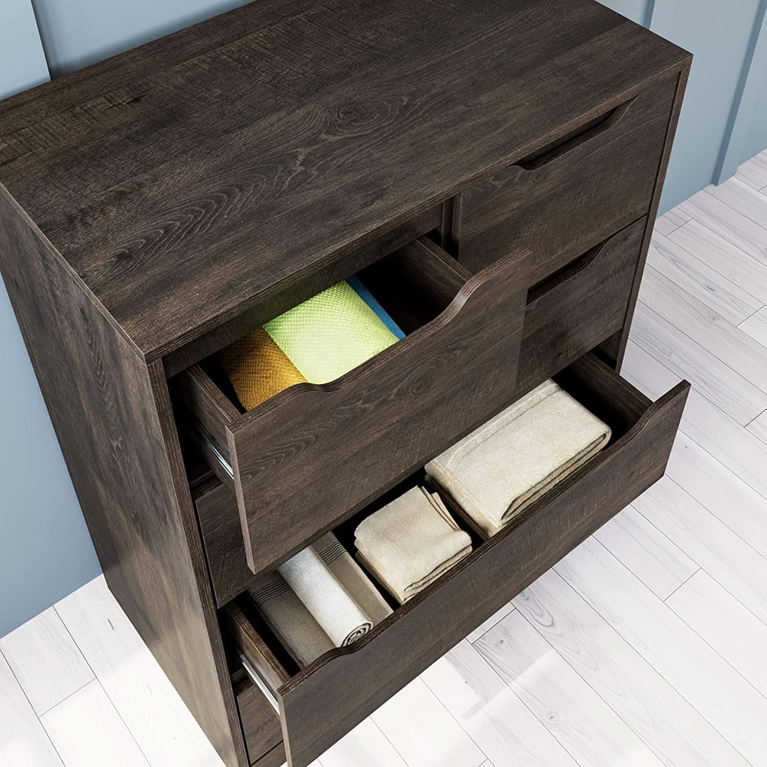 Modern Dark Brown 5 Drawer Clothing Organizer For Bedroom