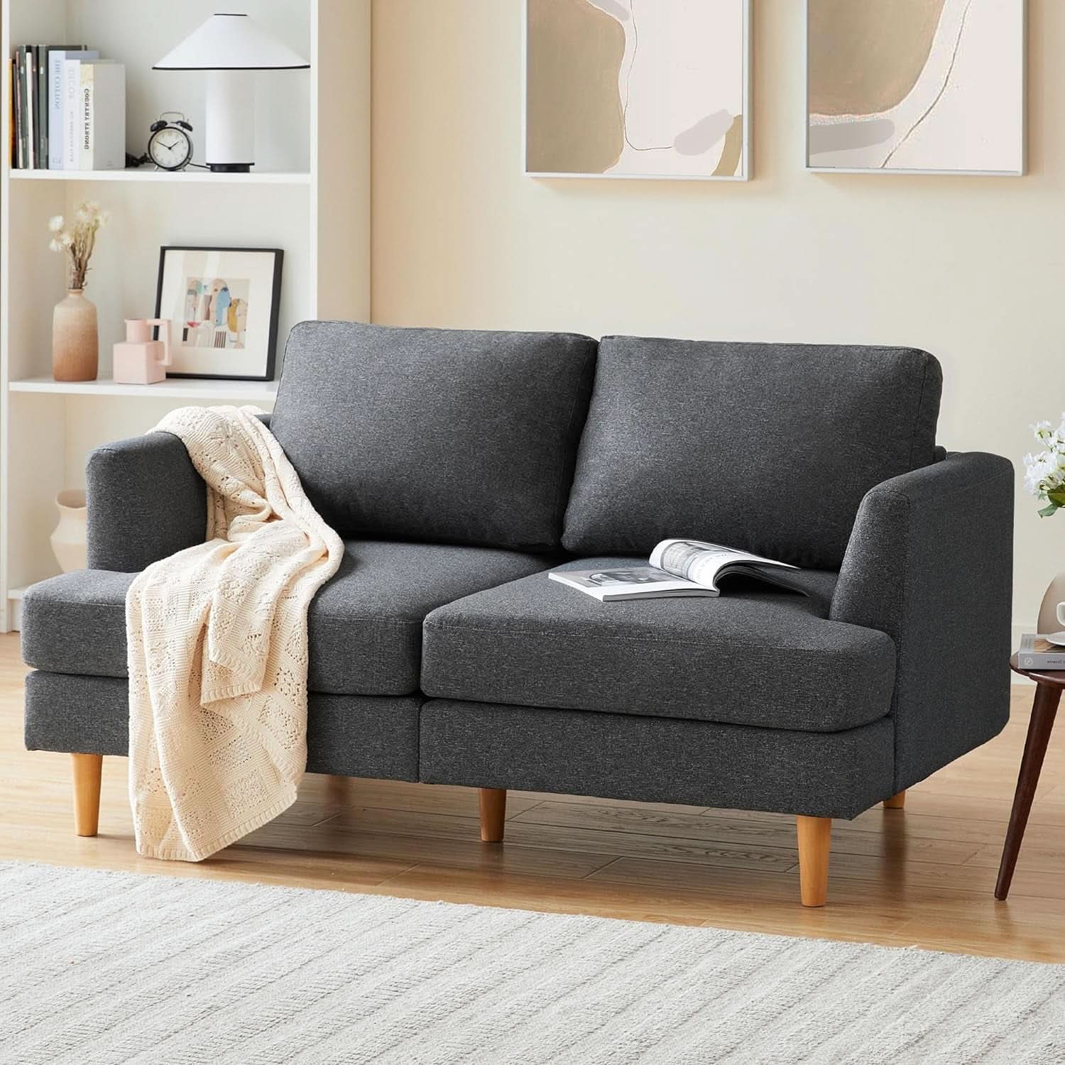 Modern Dark Grey Loveseat For Small Spaces Compact Two Seater Sofa