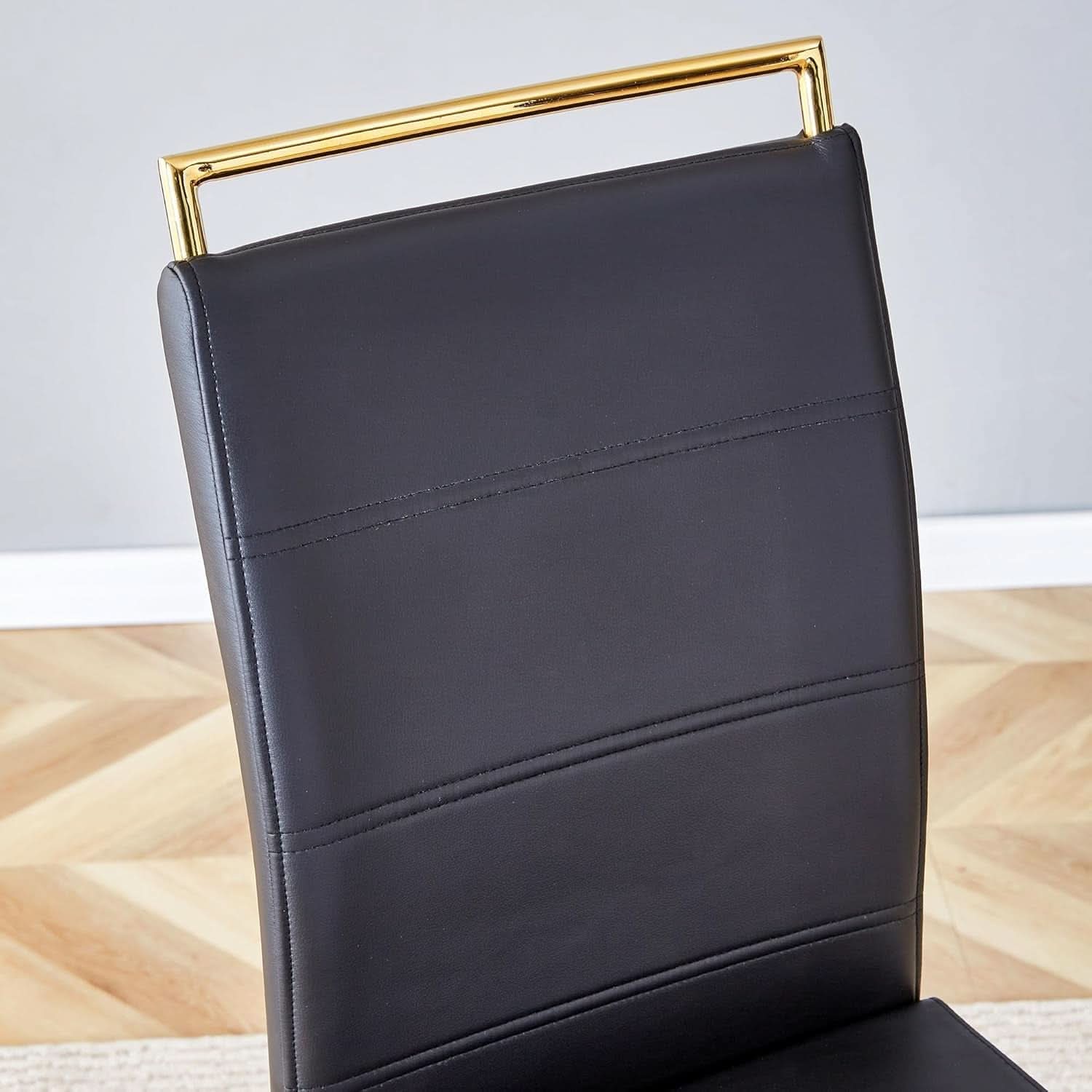 Modern Dining Chairs Set Of 4 PU Faux Leather High Back Black With Gold Legs