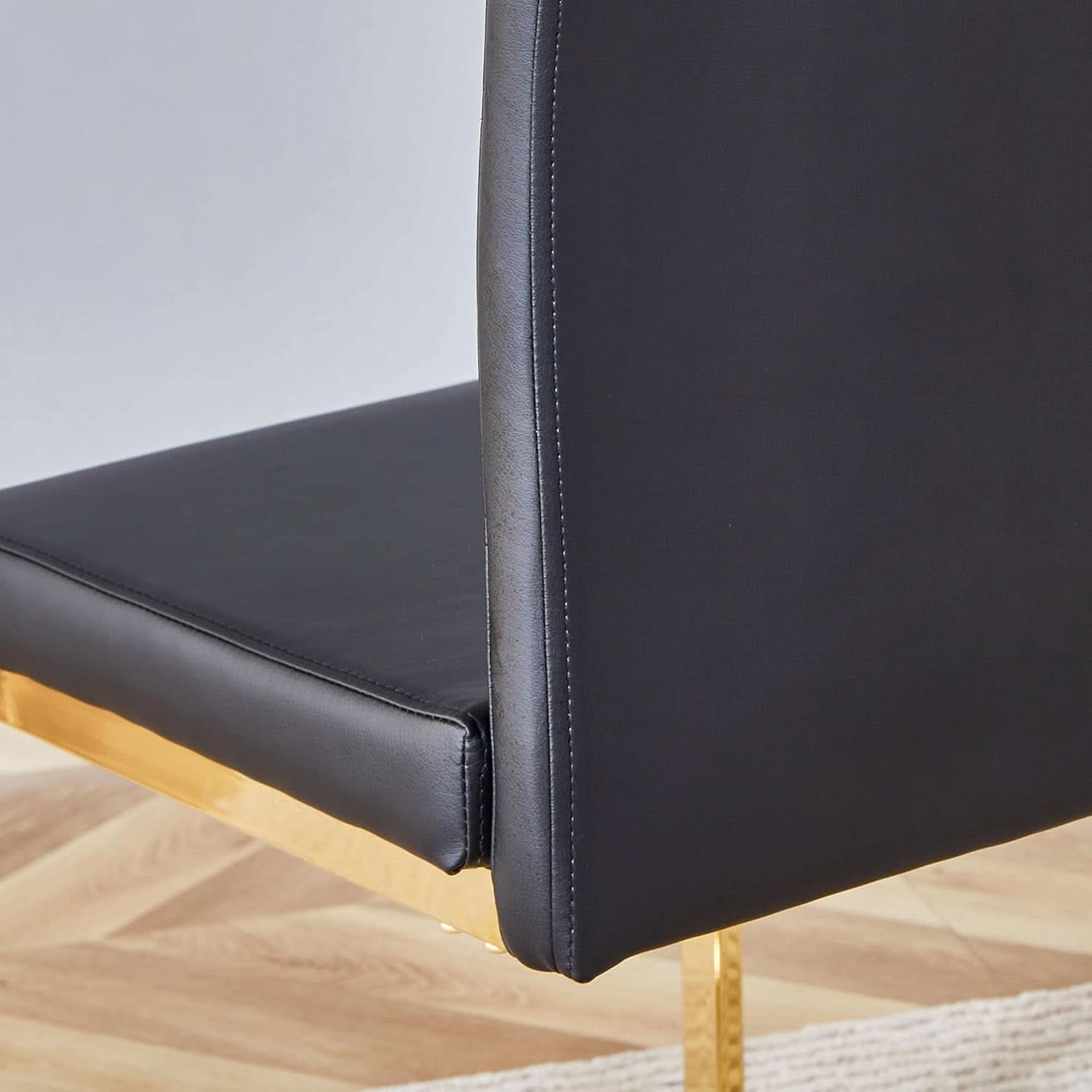 Modern Dining Chairs Set Of 4 PU Faux Leather High Back Black With Gold Legs