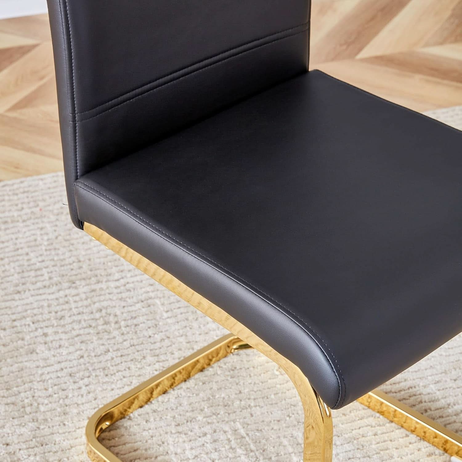 Modern Dining Chairs Set Of 4 PU Faux Leather High Back Black With Gold Legs