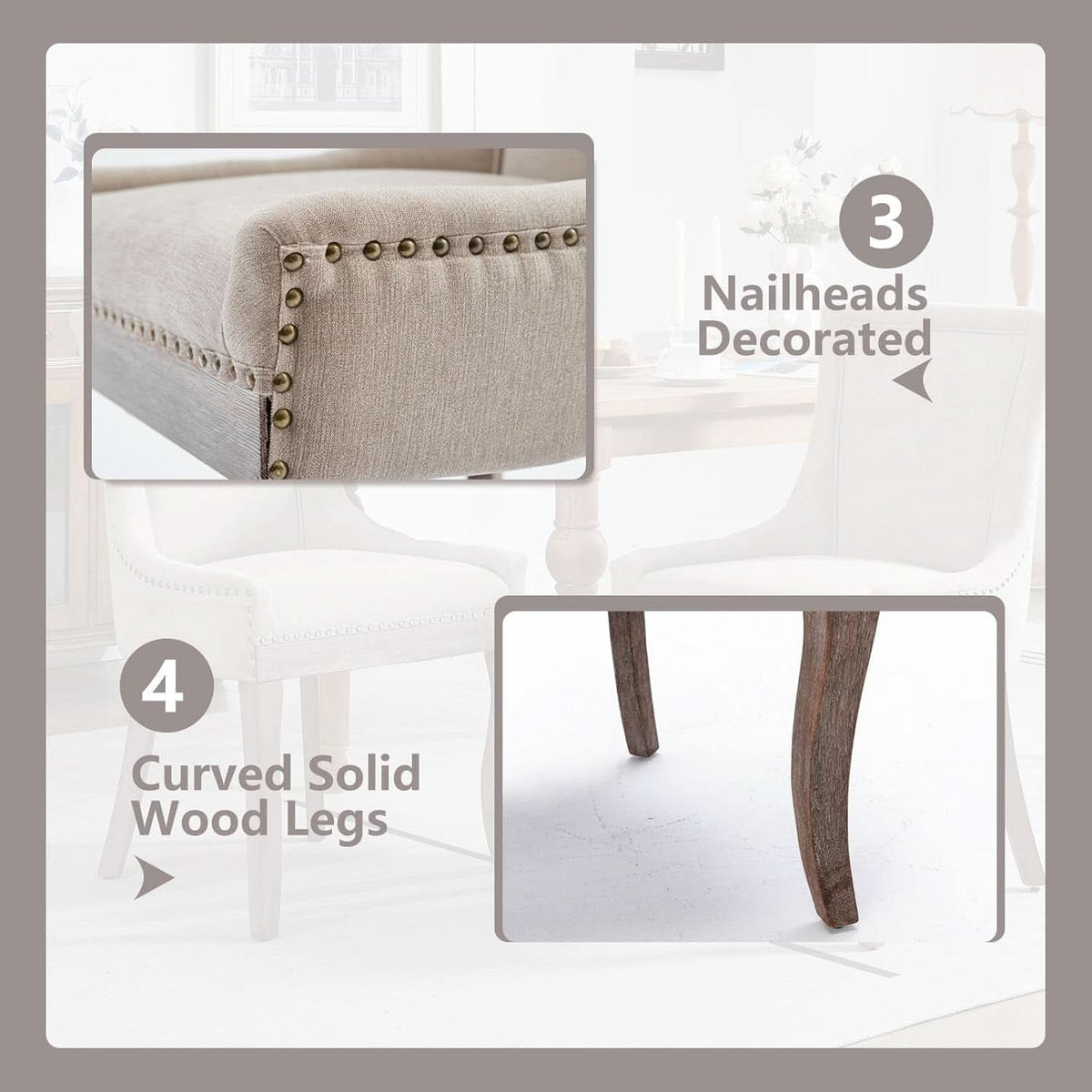 Modern Dining Chairs Tan Upholstered Fabric Set Of 2
