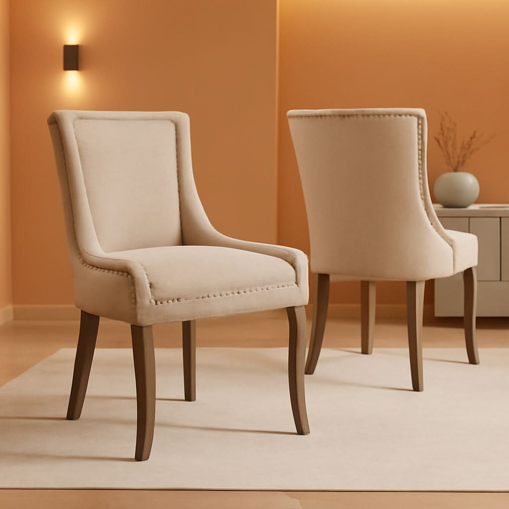 Modern Dining Chairs Tan Upholstered Fabric Set Of 2