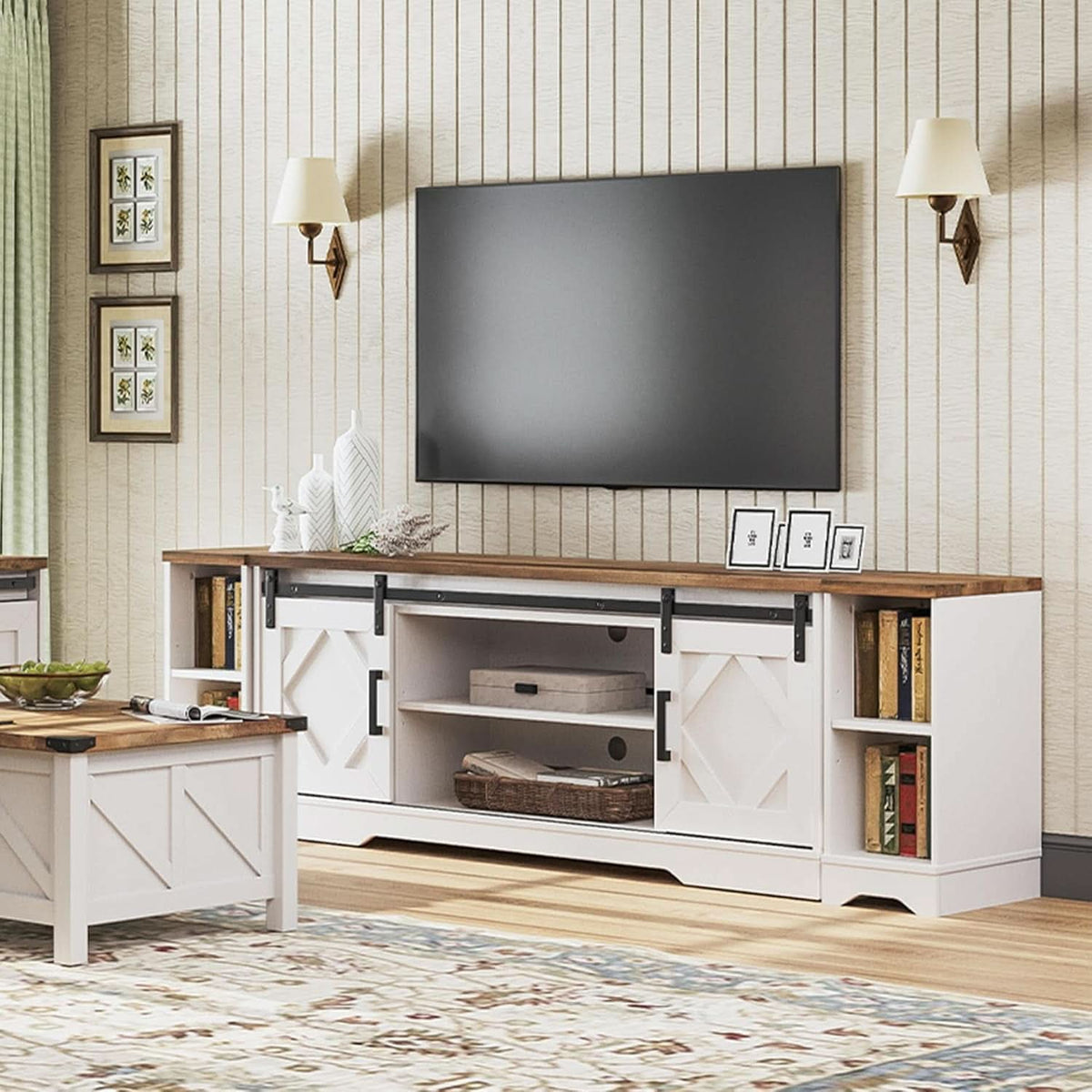 Modern Farmhouse 3 In 1 TV Stand For Up To 95 Inch TVs Wood