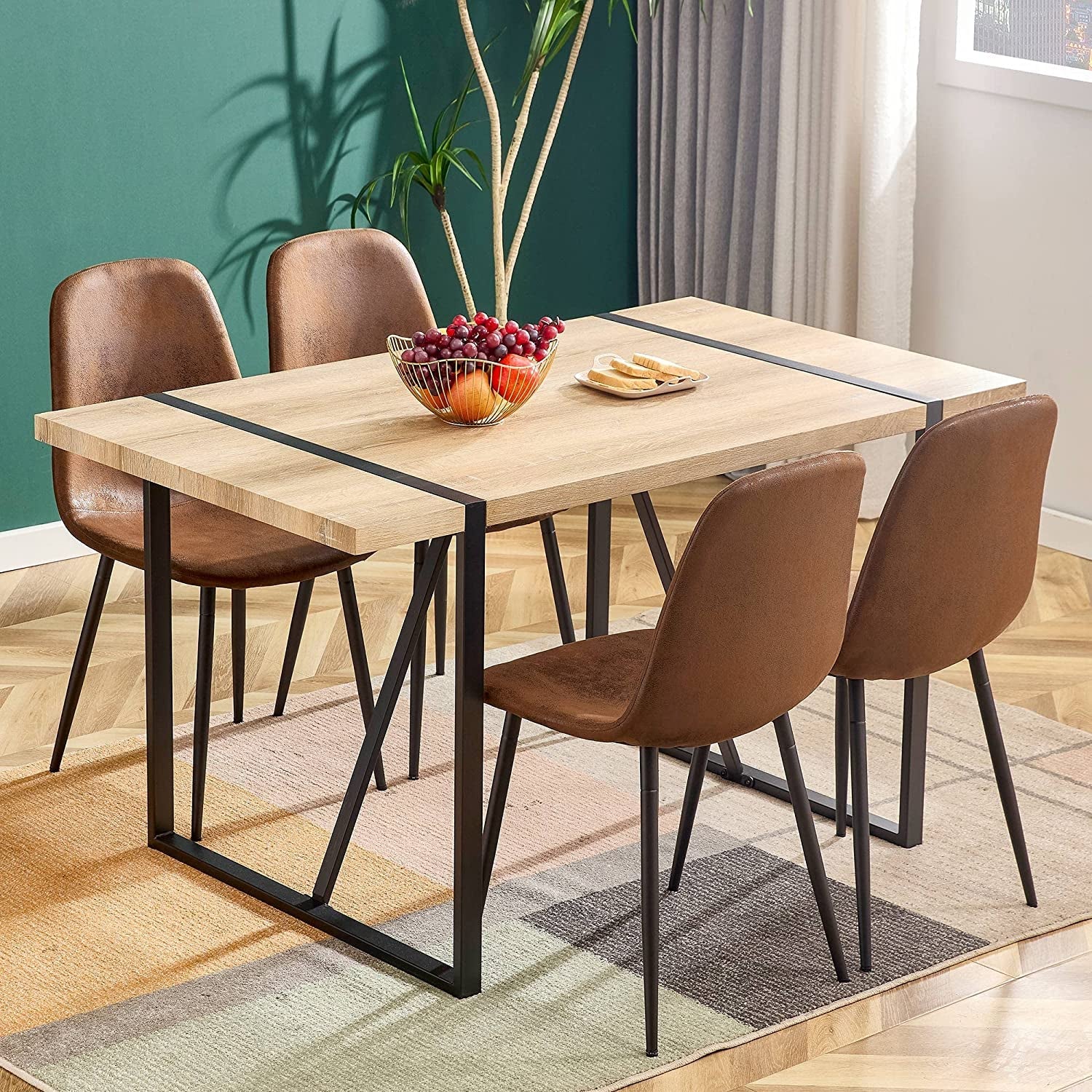 Modern Farmhouse Dining Table Set With Fabric Chairs