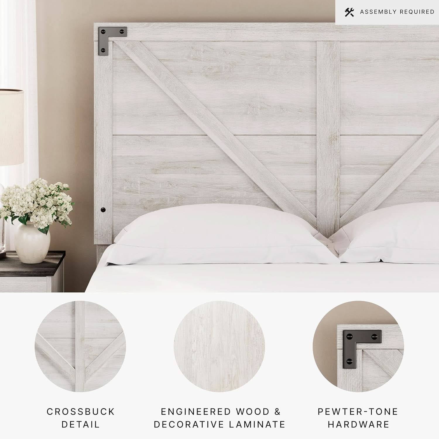 Modern Farmhouse Queen Headboard with Crossbuck Styling