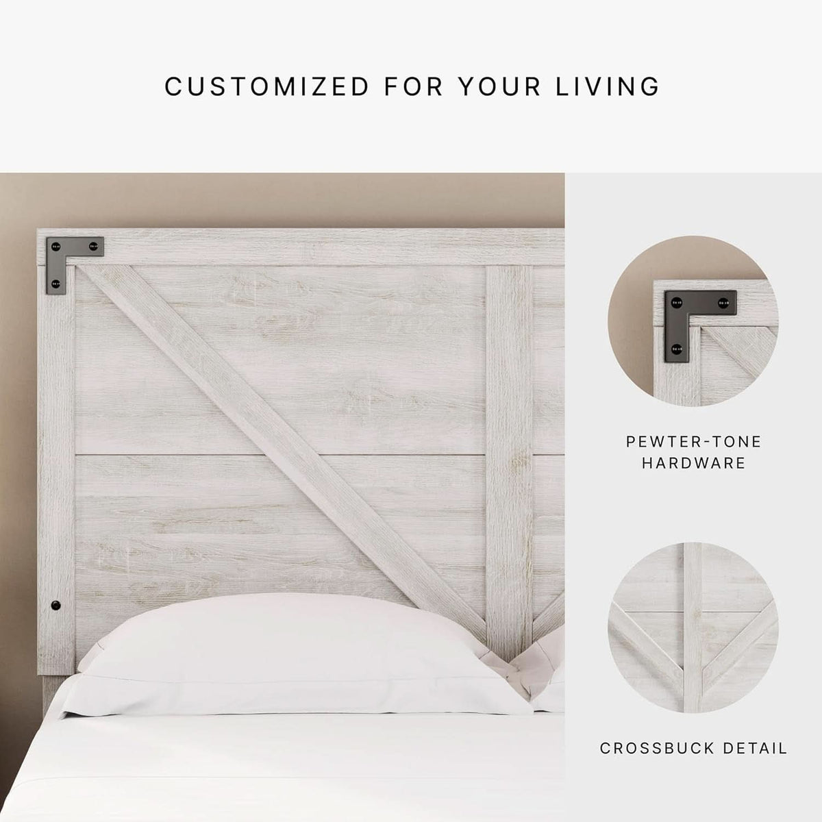 Modern Farmhouse Queen Headboard with Crossbuck Styling