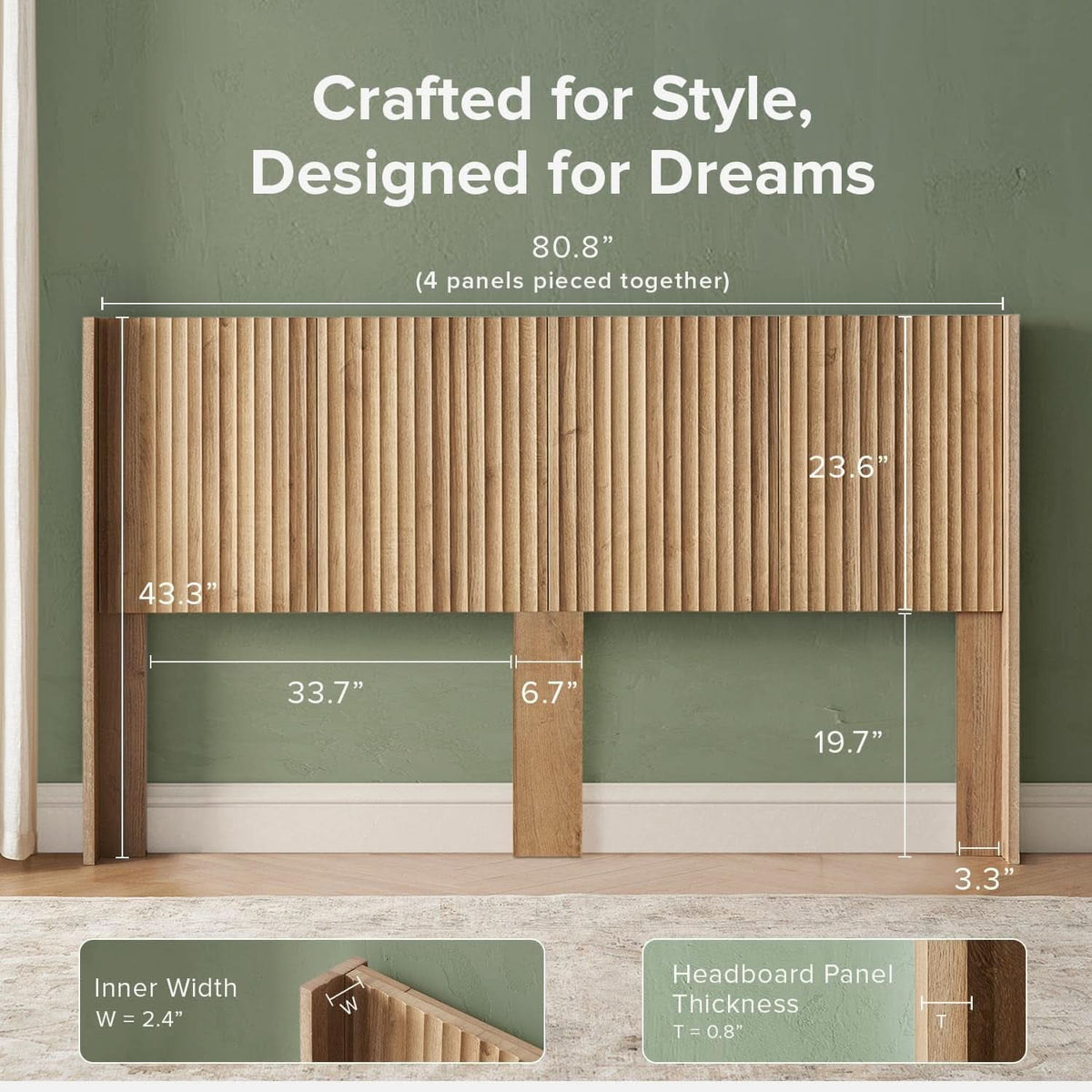 Modern Farmhouse Wood Headboard with Wingback Fluted Design