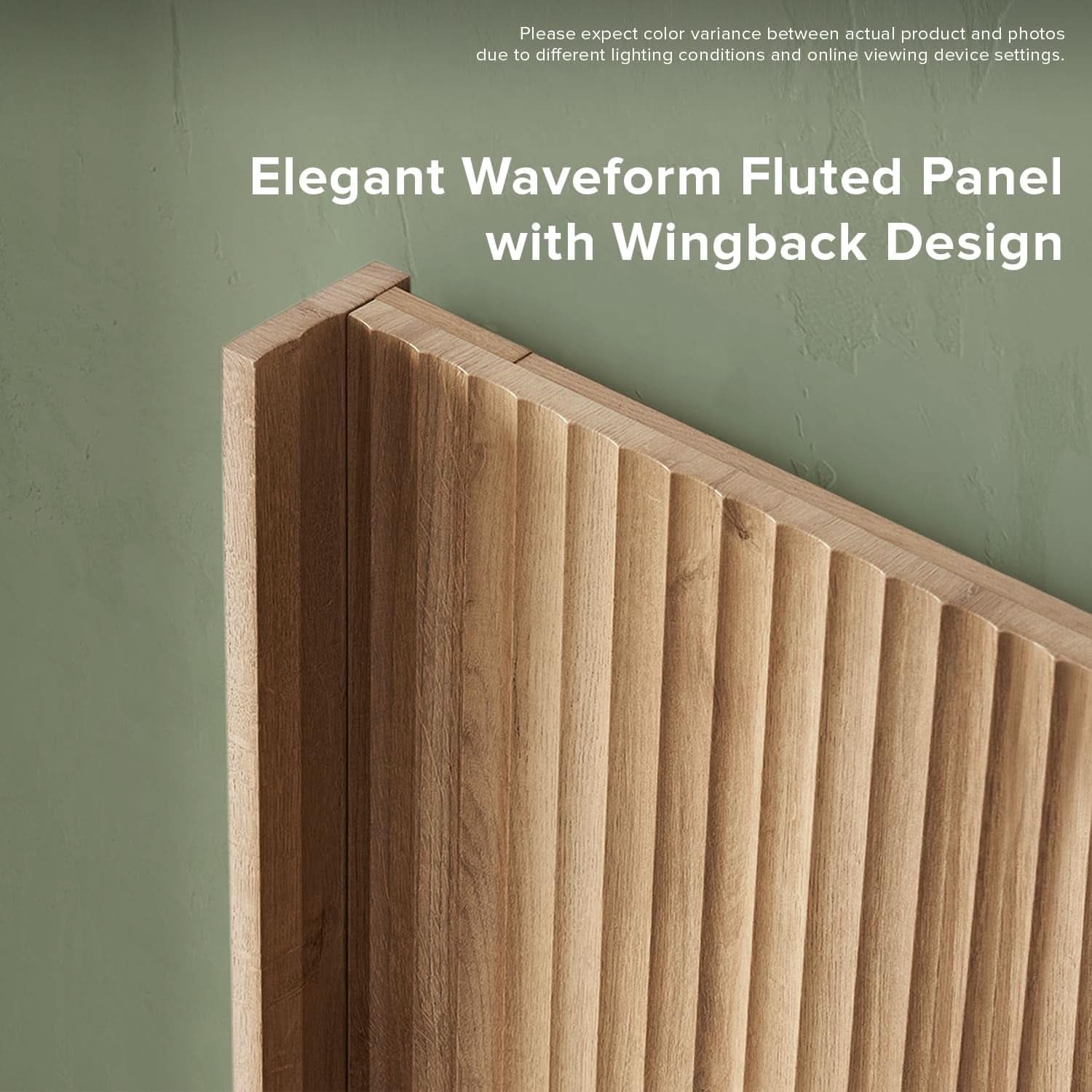 Modern Farmhouse Wood Headboard with Wingback Fluted Design