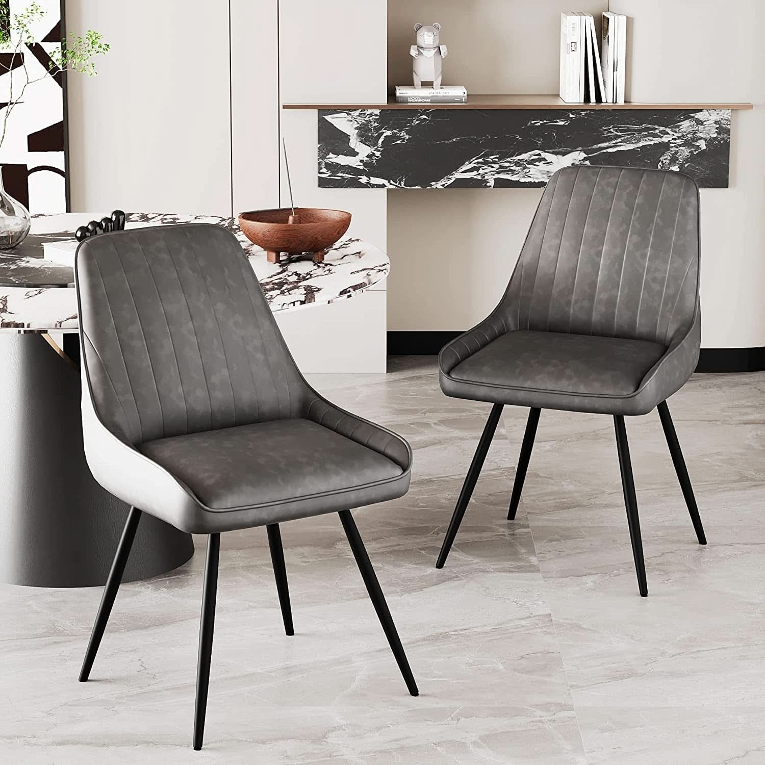 Modern Faux Leather Dining Chairs Set Of 2 Armless Metal Legs