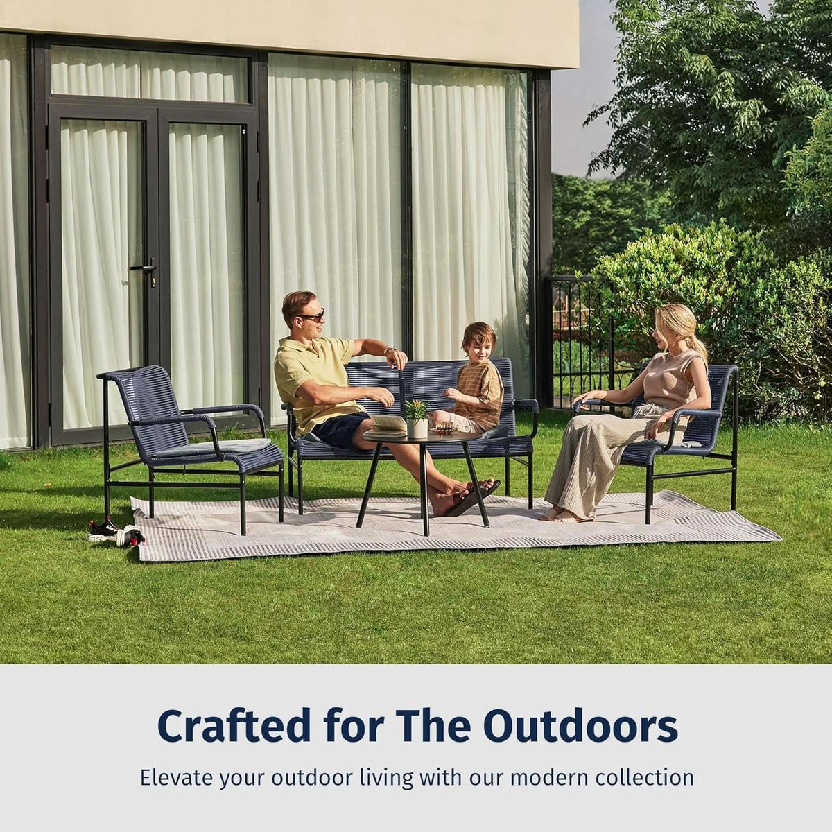 Modern Four Piece Patio Furniture Set with Comfortable Cushions