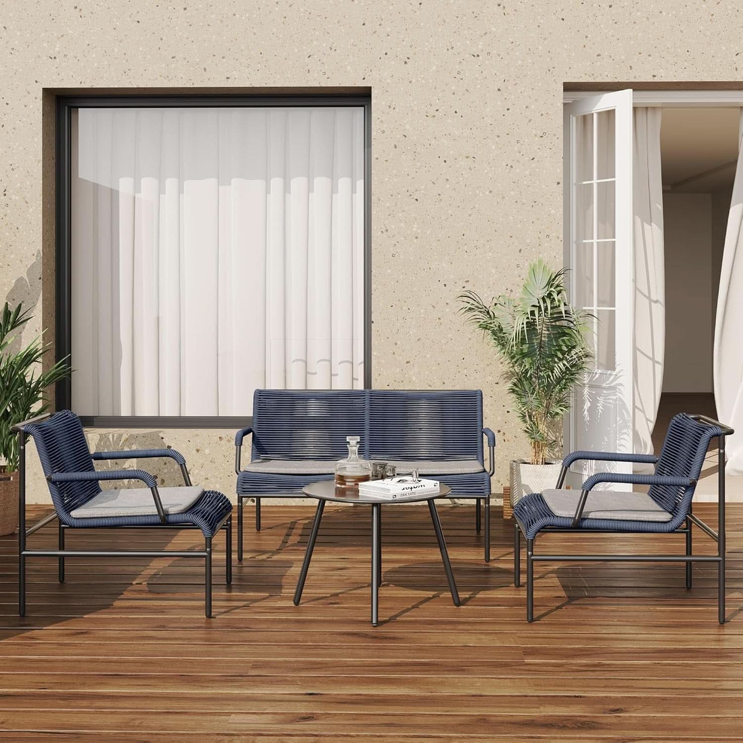 Modern Four Piece Patio Furniture Set with Comfortable Cushions