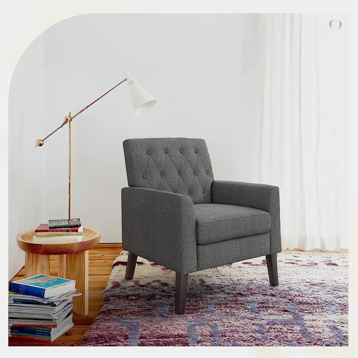 Modern Gray Linen Accent Armchair For Living Room Furniture