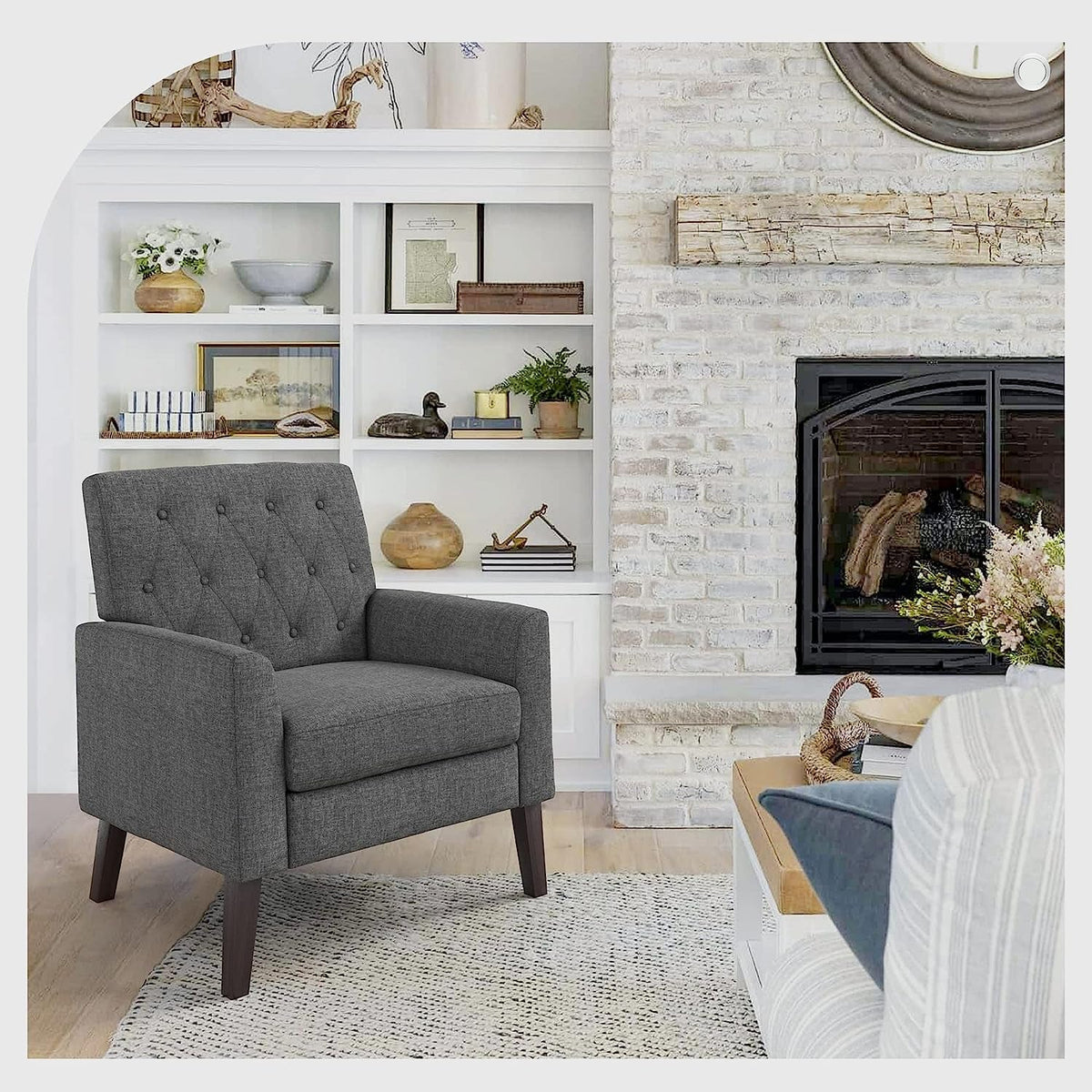 Modern Gray Linen Accent Armchair For Living Room Furniture