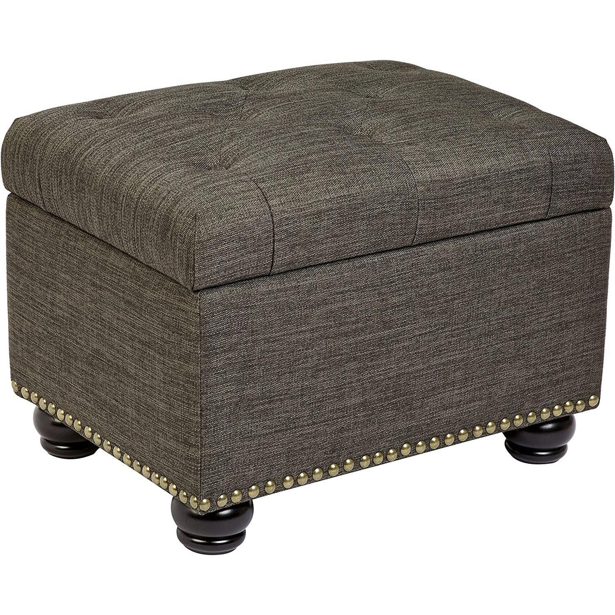 Modern Gray Linen Ottoman With Hidden Storage For Living Room