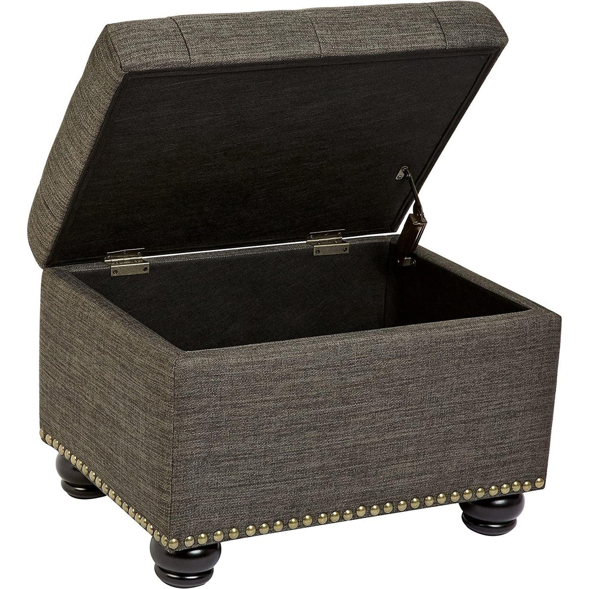 Modern Gray Linen Ottoman With Hidden Storage For Living Room