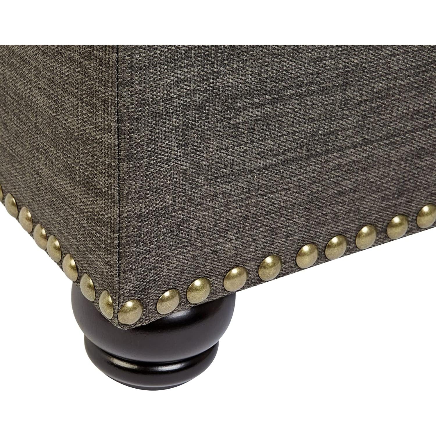 Modern Gray Linen Ottoman With Hidden Storage For Living Room