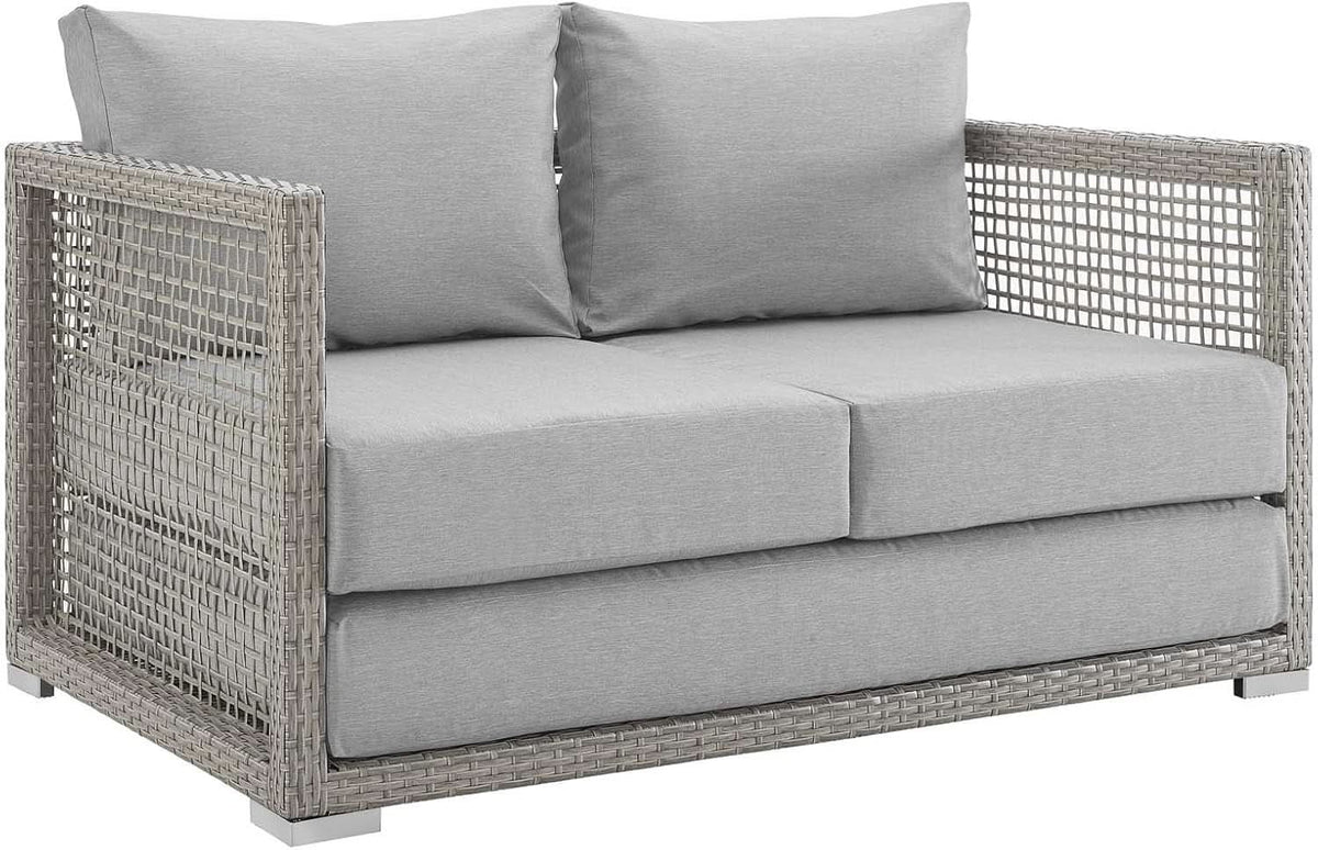 Modern Gray Wicker Rattan Loveseat for Outdoor Spaces