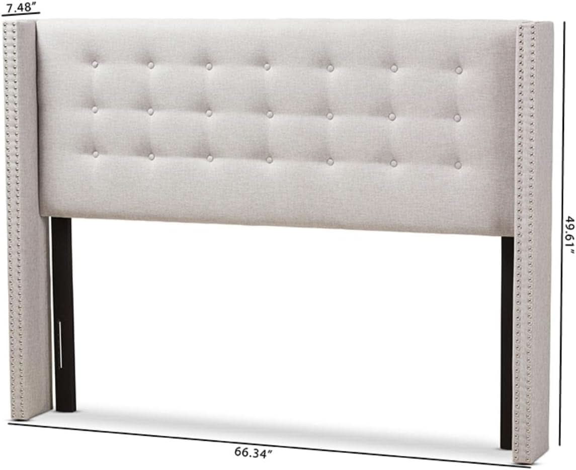 Modern Greyish Beige Winged Tufted Fabric Queen Headboard