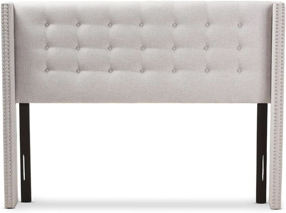Modern Greyish Beige Winged Tufted Fabric Queen Headboard