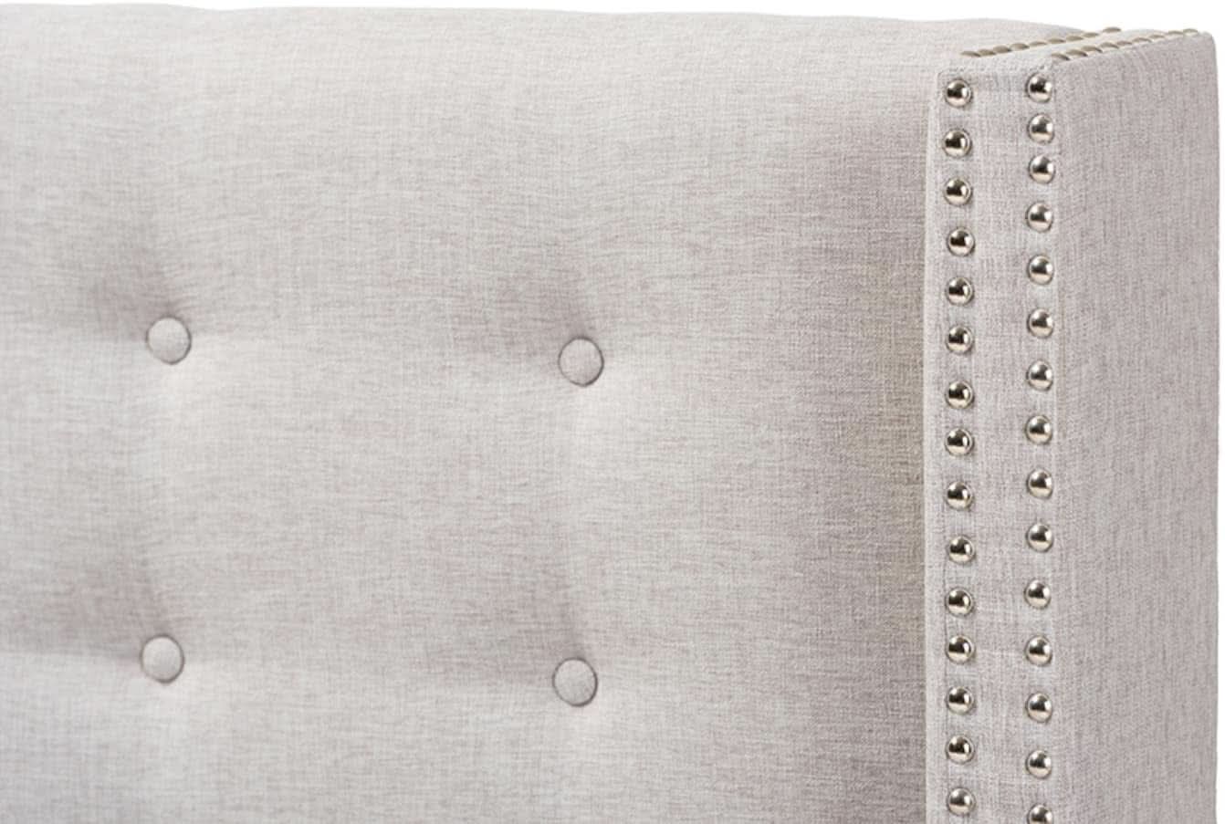 Modern Greyish Beige Winged Tufted Fabric Queen Headboard