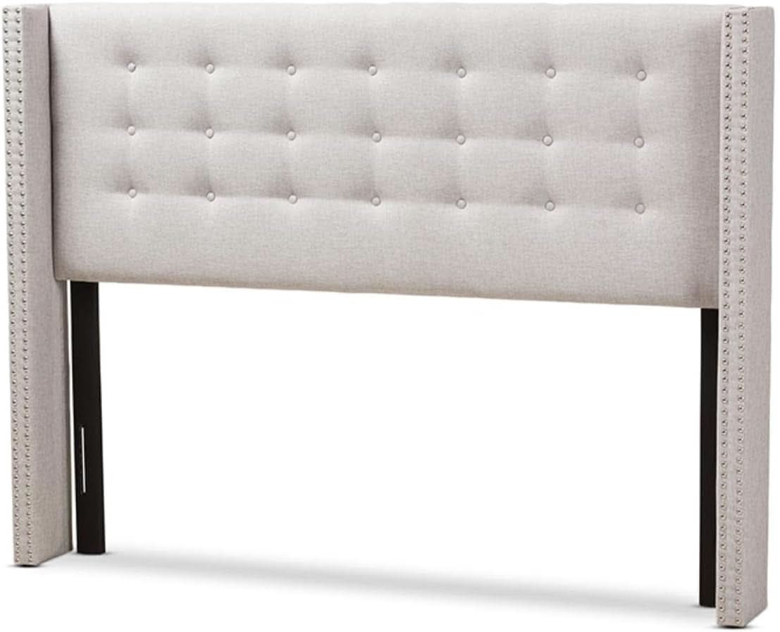 Modern Greyish Beige Winged Tufted Fabric Queen Headboard