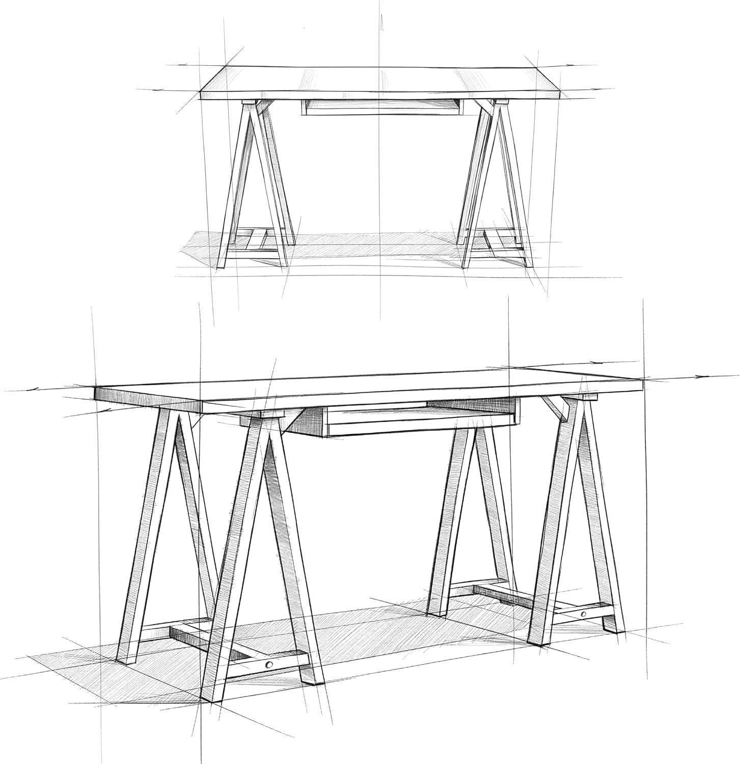 Modern Industrial Solid Wood Writing Desk with Keyboard Tray