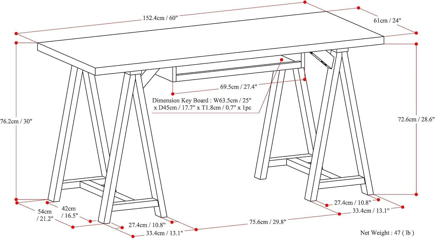 Modern Industrial Solid Wood Writing Desk with Keyboard Tray