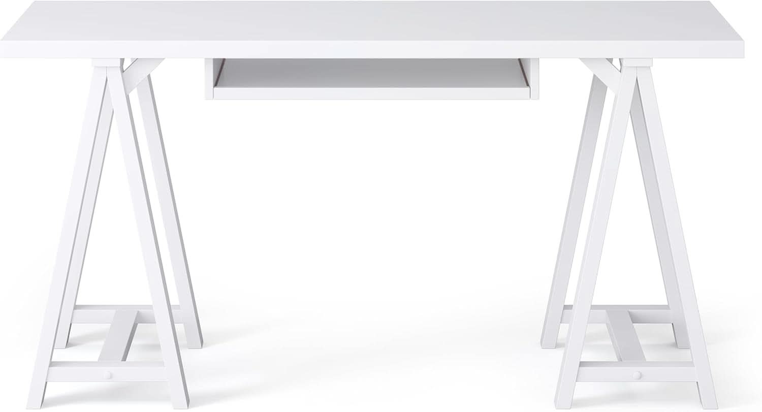 Modern Industrial Solid Wood Writing Desk with Keyboard Tray