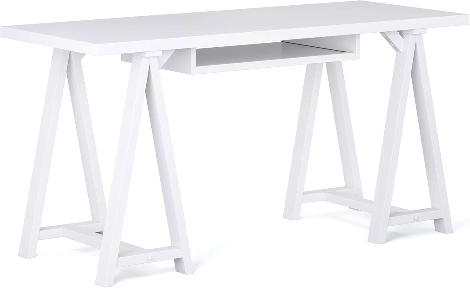 Modern Industrial Solid Wood Writing Desk with Keyboard Tray