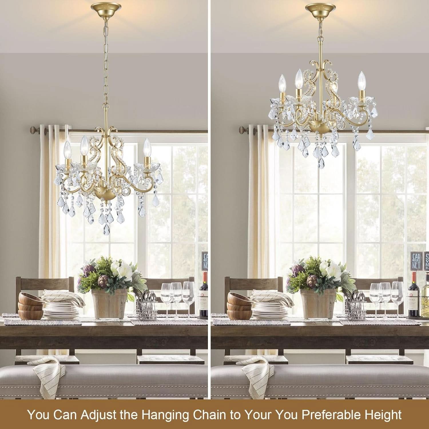 Modern K9 Crystal Chandelier 4 Light Matte Gold Pendant