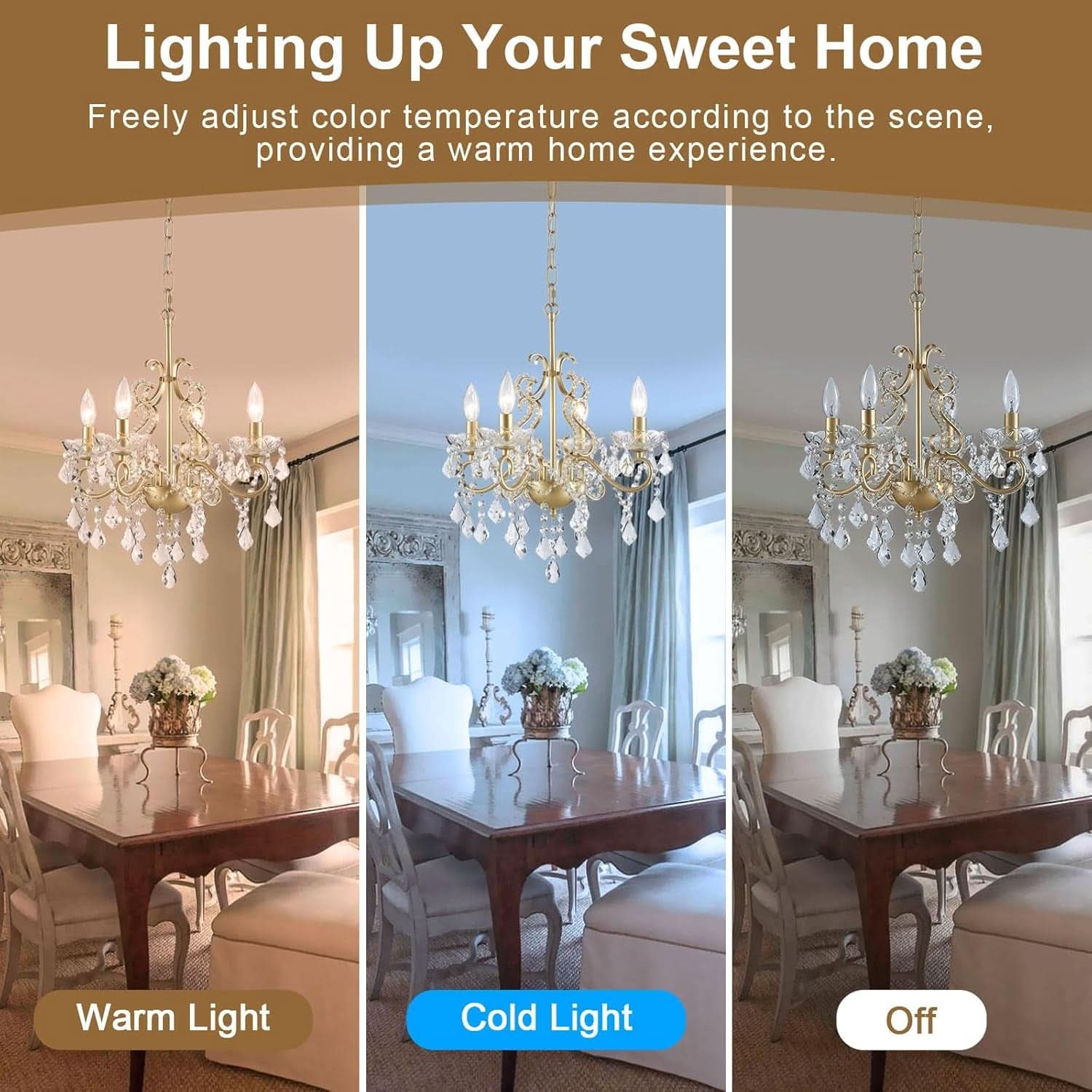 Modern K9 Crystal Chandelier 4 Light Matte Gold Pendant