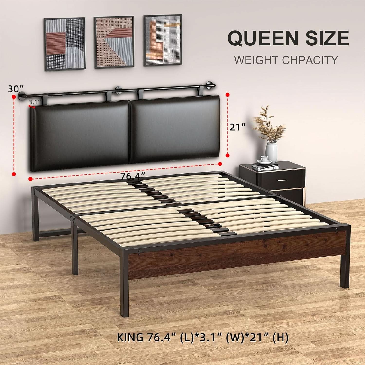 Modern King Size PU Leather Wall Mounted Headboard