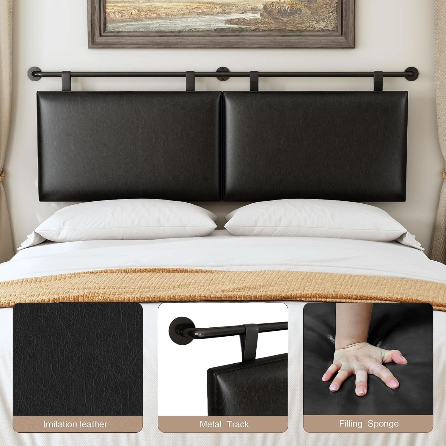 Modern King Size PU Leather Wall Mounted Headboard