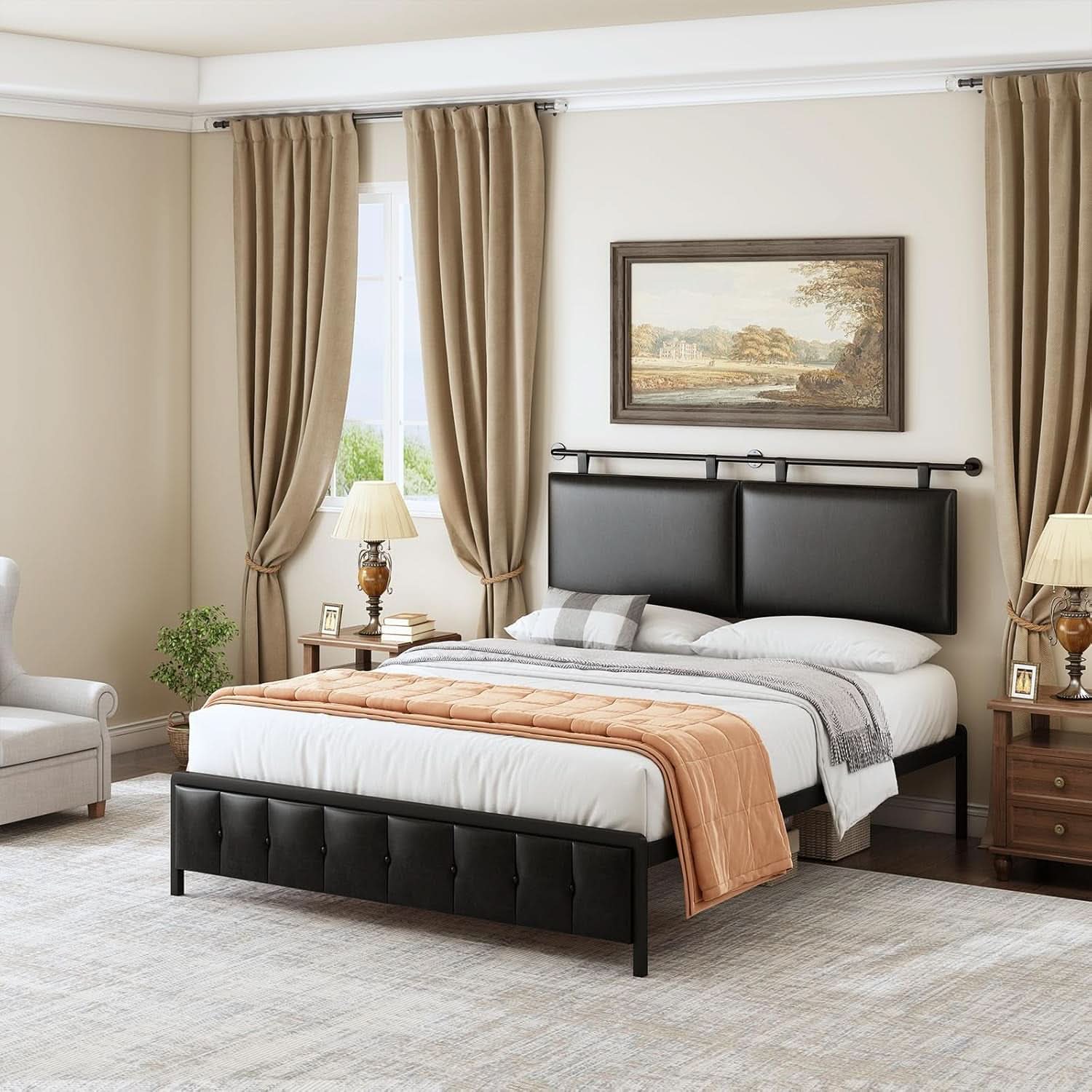 Modern King Size PU Leather Wall Mounted Headboard