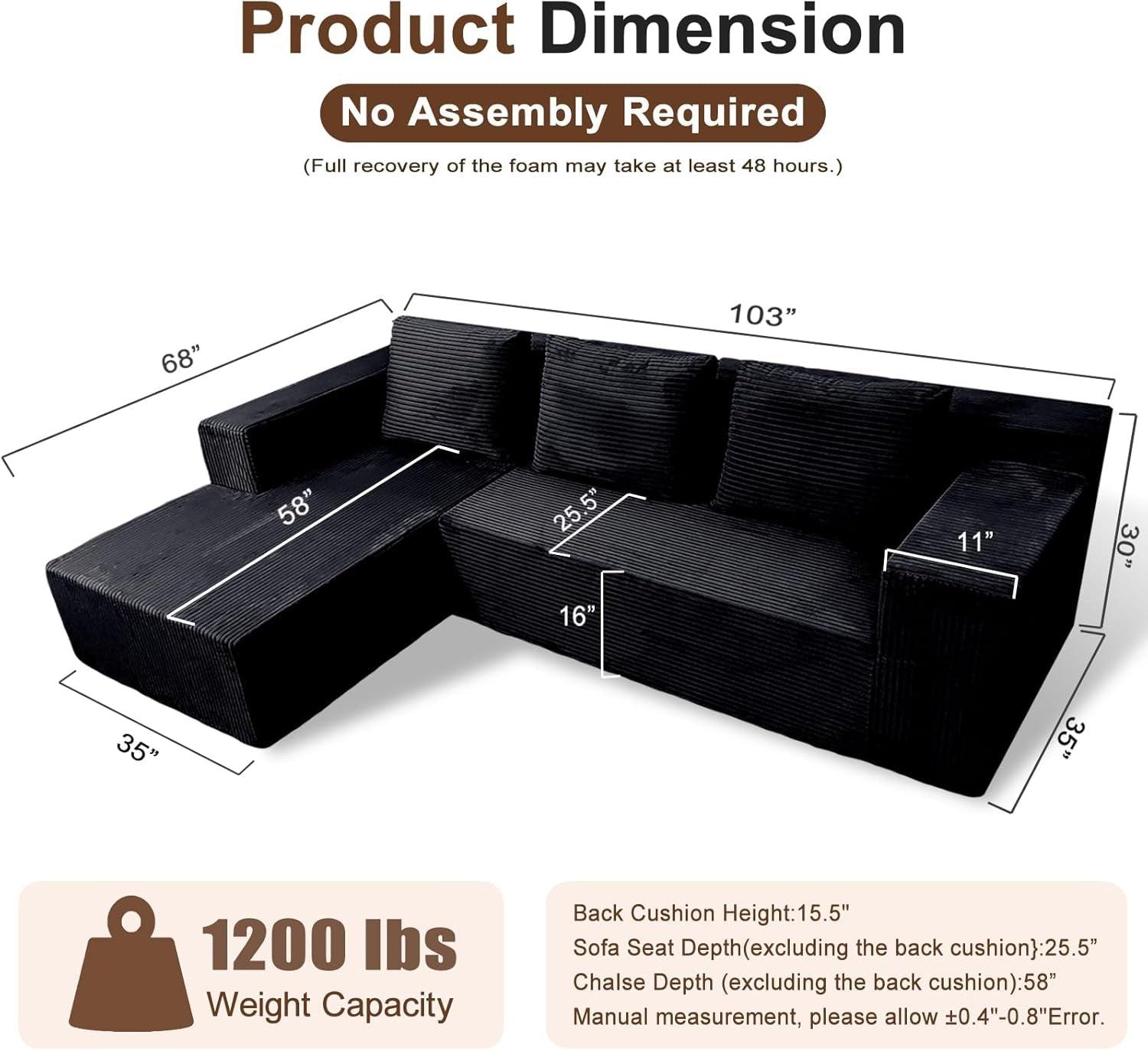 Modern L-Shape Modular Sofa with Deep Seat Comfort