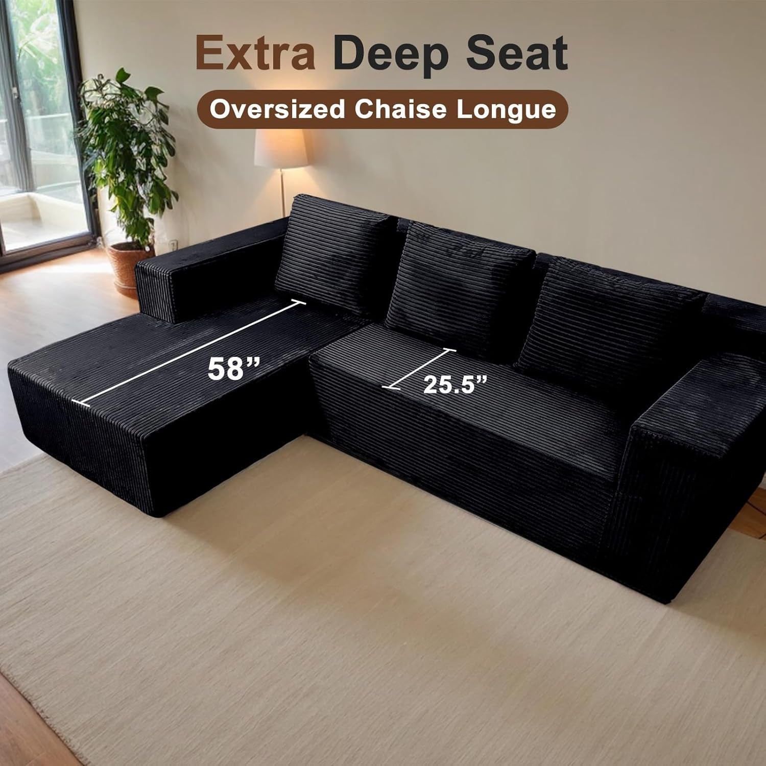 Modern L-Shape Modular Sofa with Deep Seat Comfort