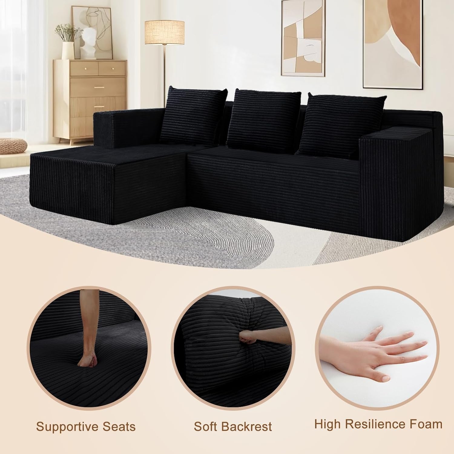 Modern L-Shape Modular Sofa with Deep Seat Comfort