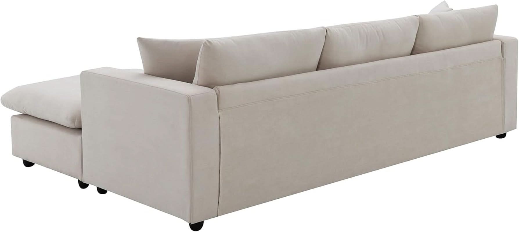 Modern L Shaped Beige Cloud Sofa With Convertible Ottoman