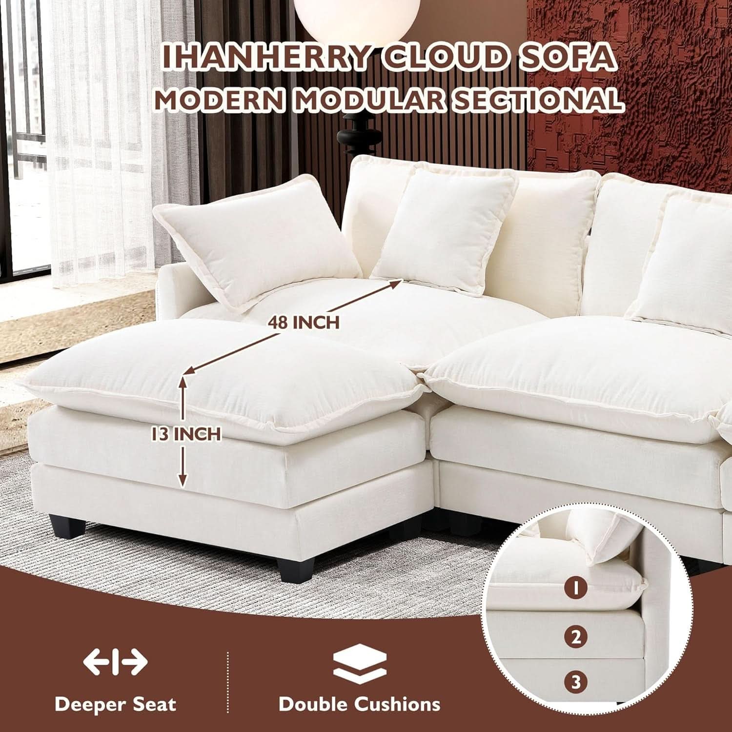 Modern L Shaped Cloud Sofa with Ottoman for Comfort