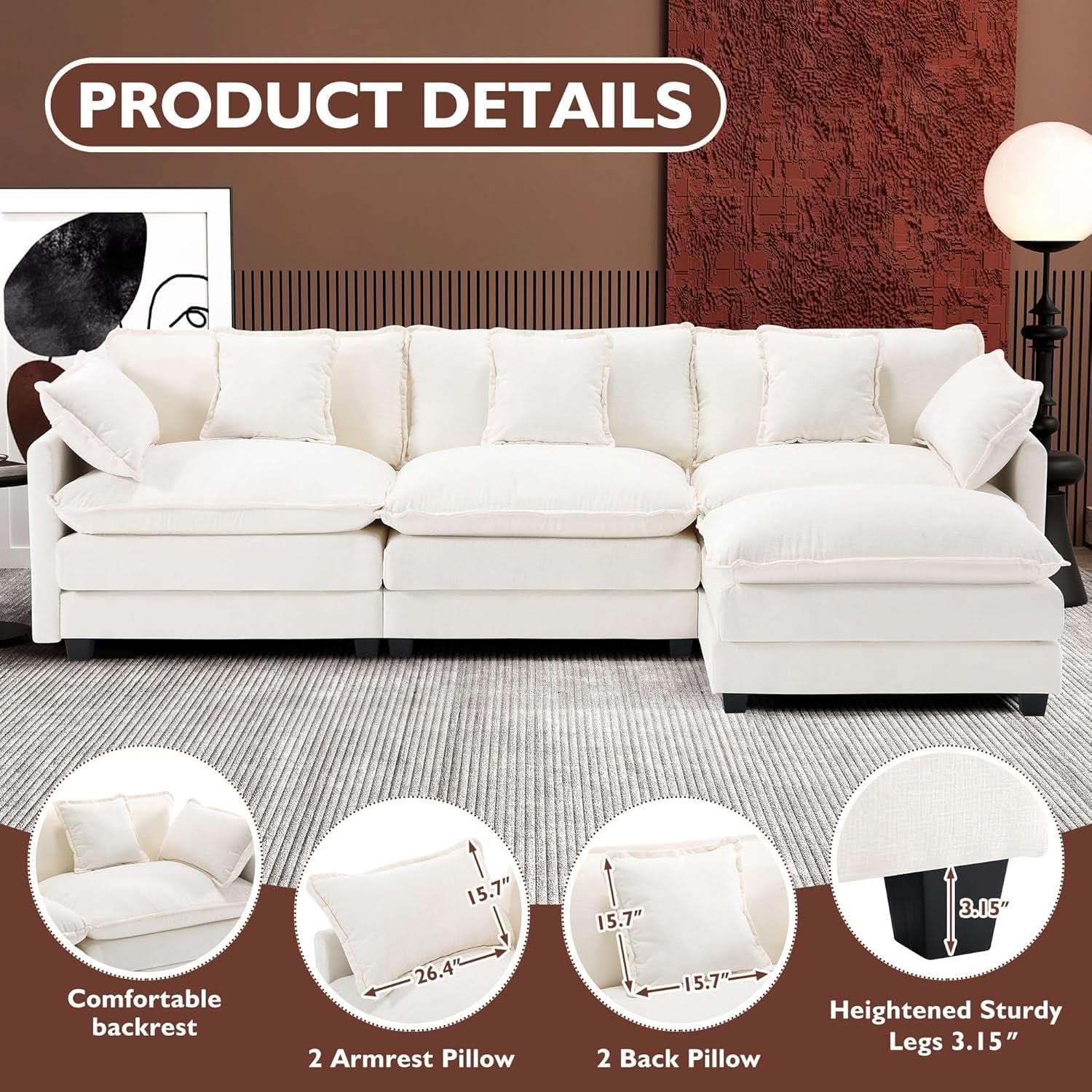 Modern L Shaped Cloud Sofa with Ottoman for Comfort