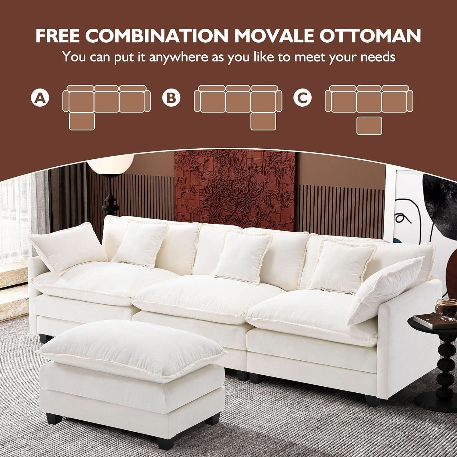 Modern L Shaped Cloud Sofa with Ottoman for Comfort