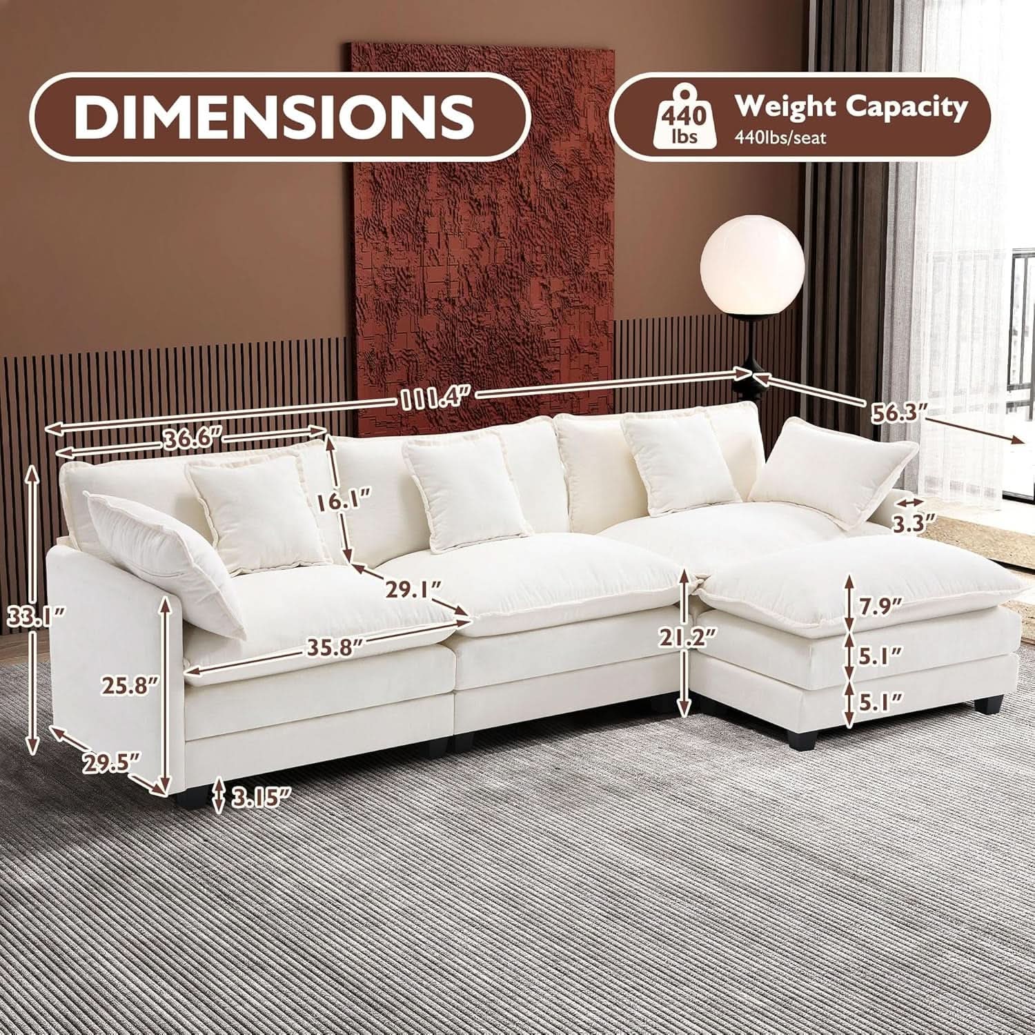 Modern L Shaped Cloud Sofa with Ottoman for Comfort