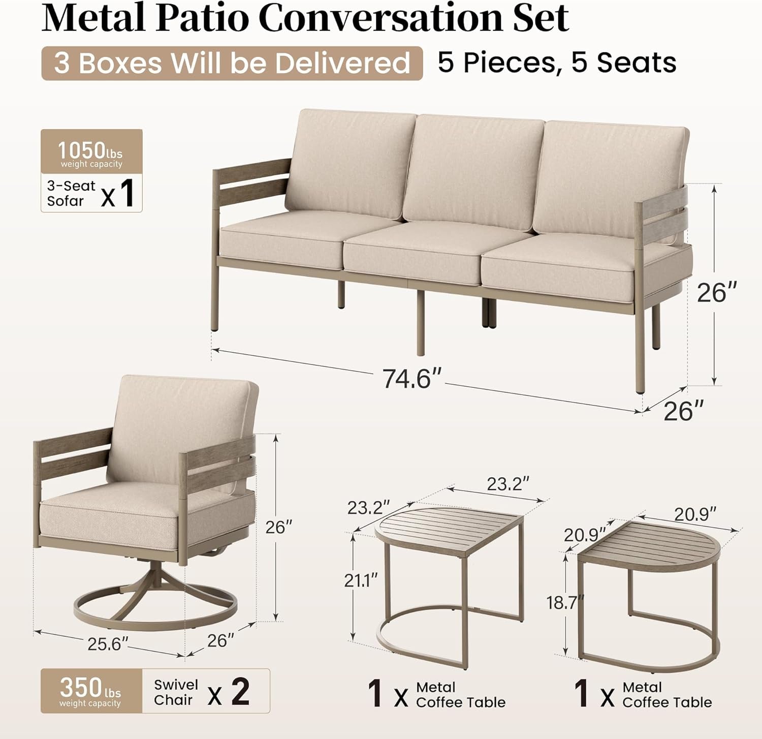 Modern Metal Frame Patio Furniture Set for Outdoor Comfort