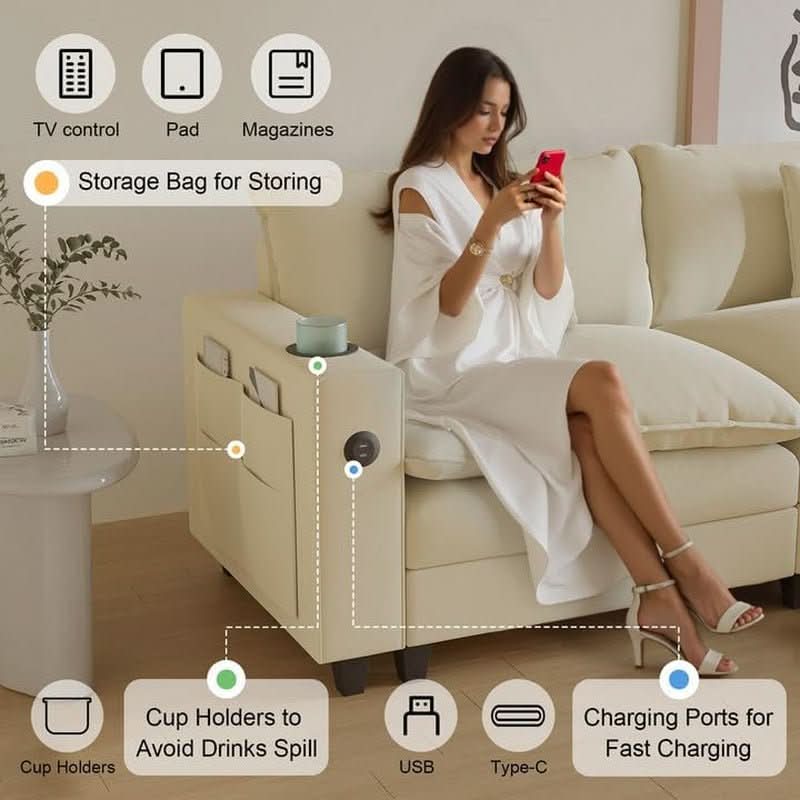 Modern Modular Sectional Sofa with Ottoman and Pillows