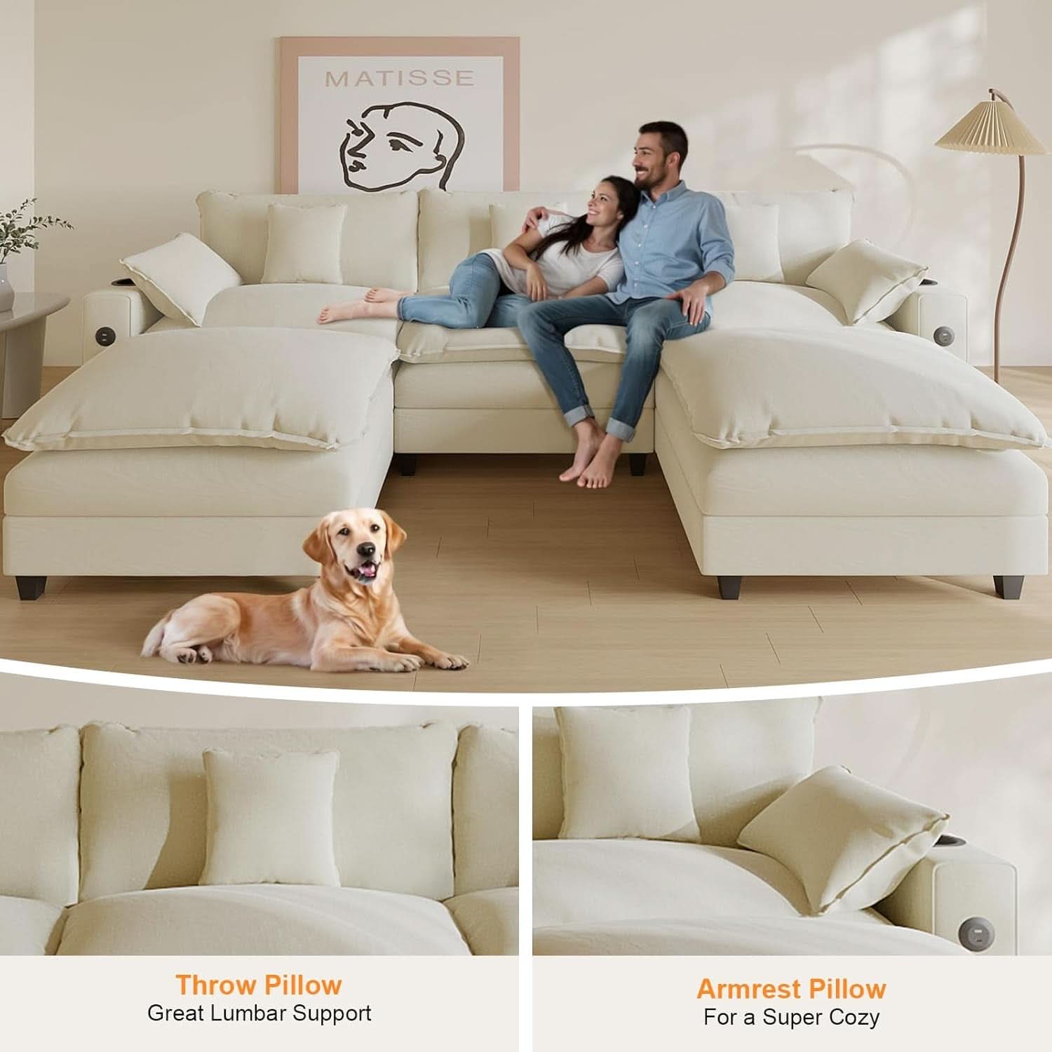 Modern Modular Sectional Sofa with Ottoman and Pillows
