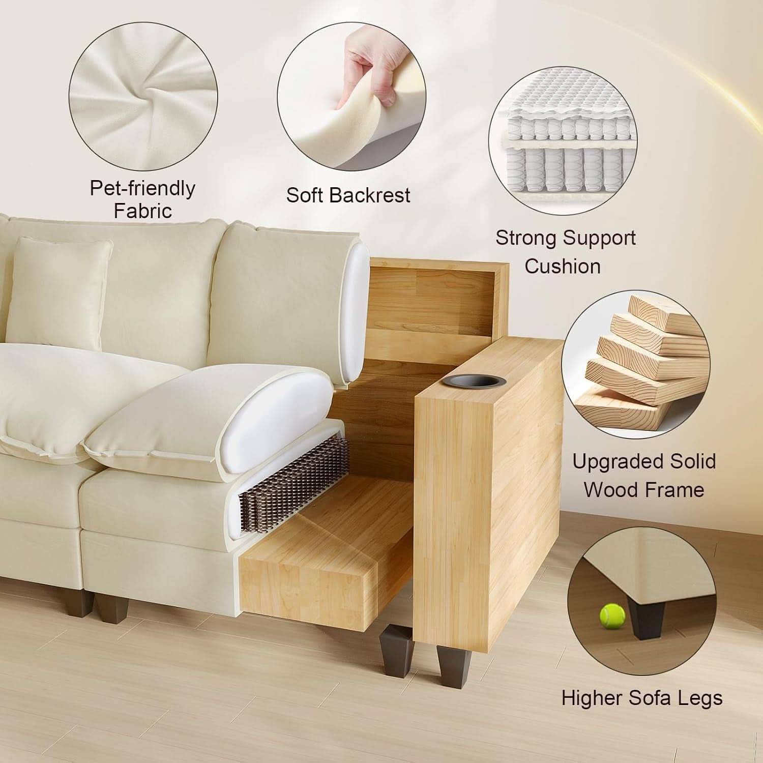 Modern Modular Sectional Sofa with Ottoman and Pillows